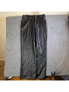 Womens Black Faux Leather Pants Vegan Leather Straight Leg Stretch‎ Size L